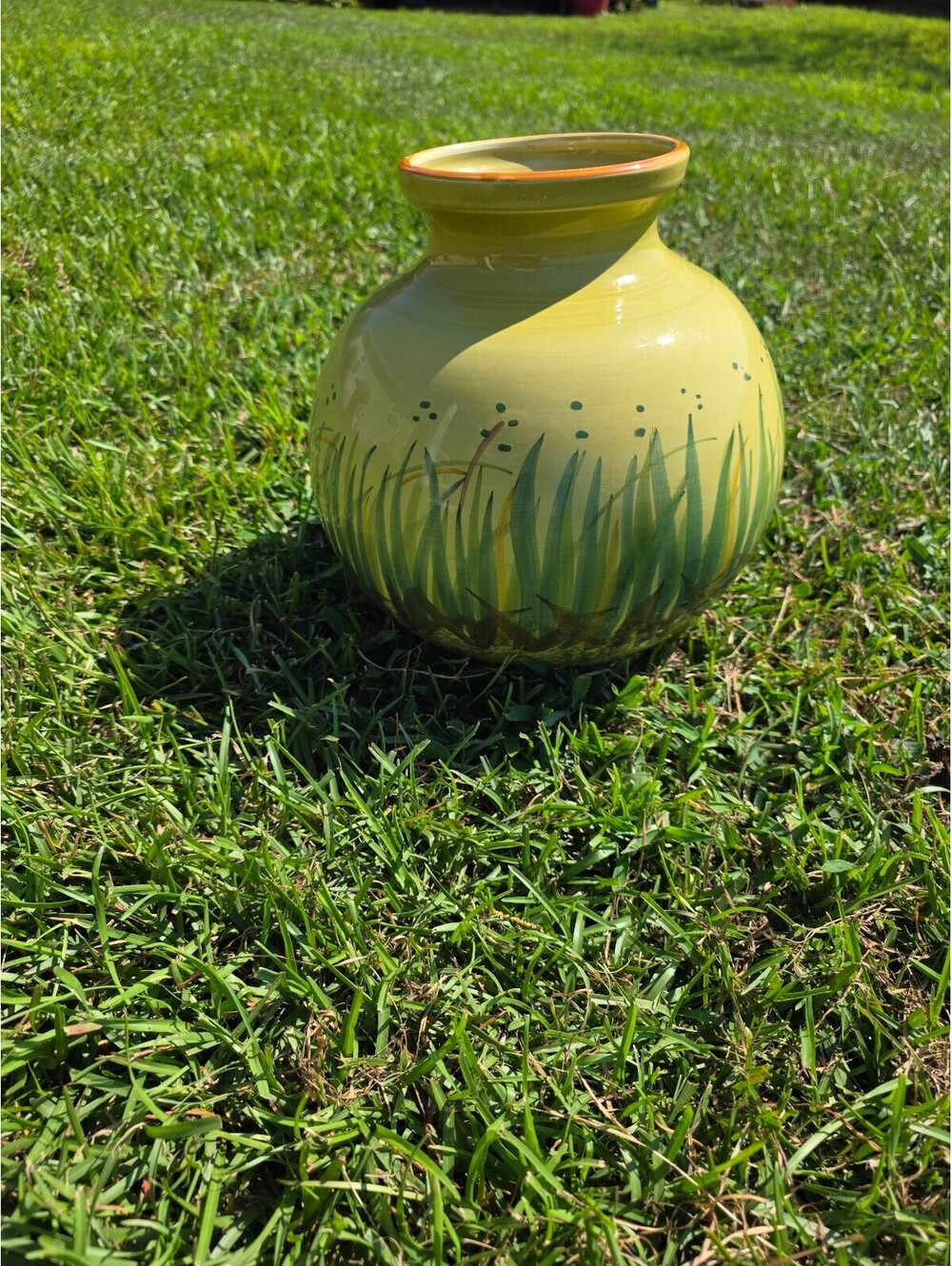 Hand-Painted Italian Ceramic Vase with Grass and Floral Design, Made in Italy